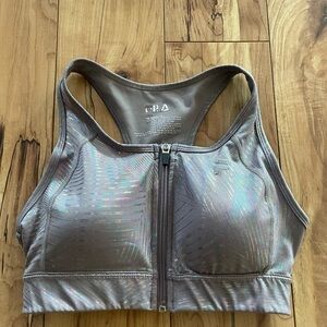 Fila rainbow stripe Sports Bra front zip size XS holographic